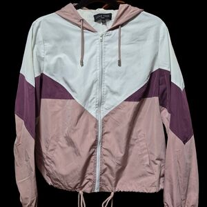 Love Tree Pink, White & Purple Colorblock Hooded Windbreaker Jacket